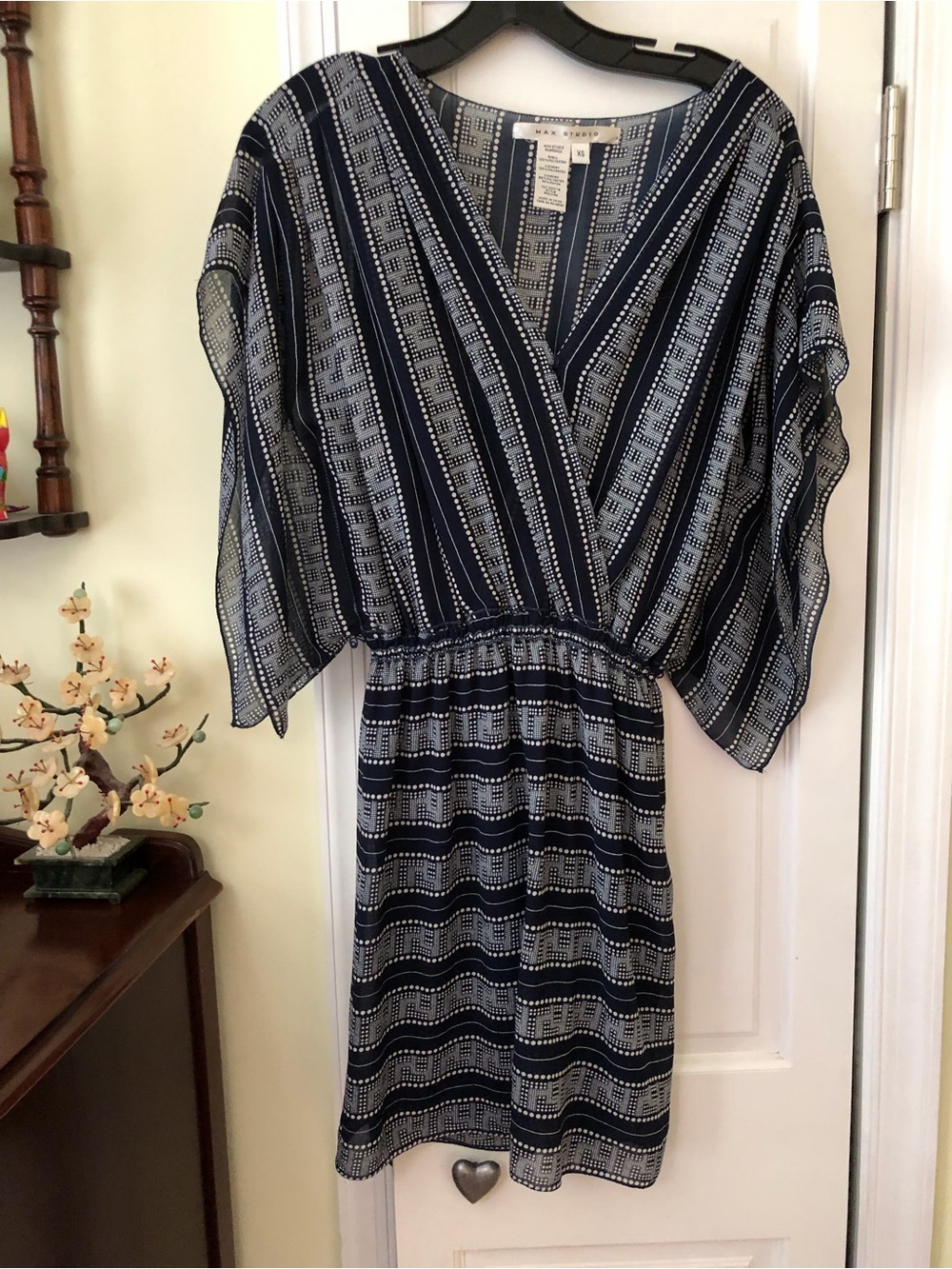 Max Studio Navy and White Geometric Midi Dress